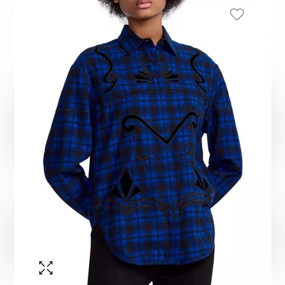 Maje Cebel Embroidered Plaid Love Button-Down Shirt size 1 - Picture 1 of 11